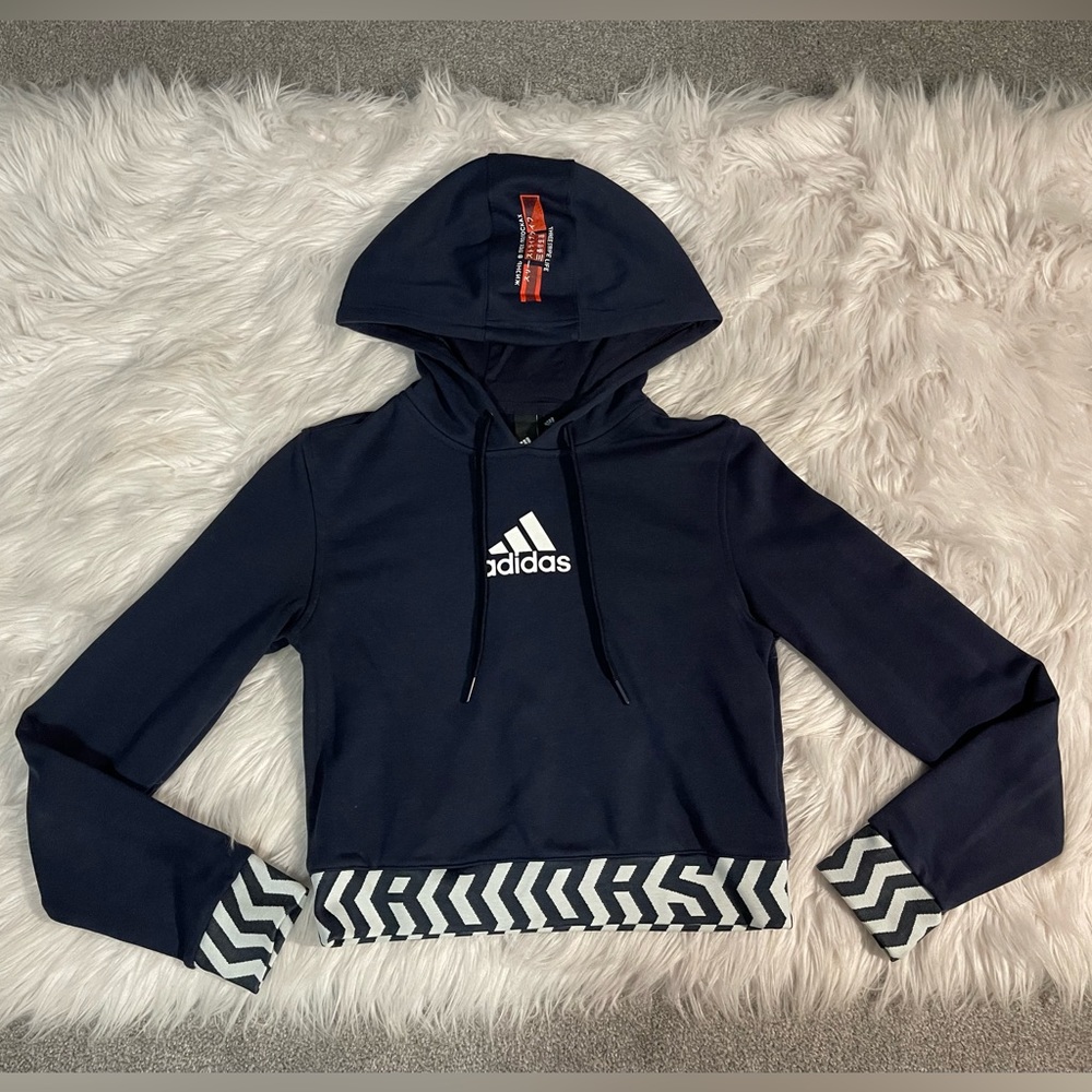 Adidas Navy and White Chevron Hoodie